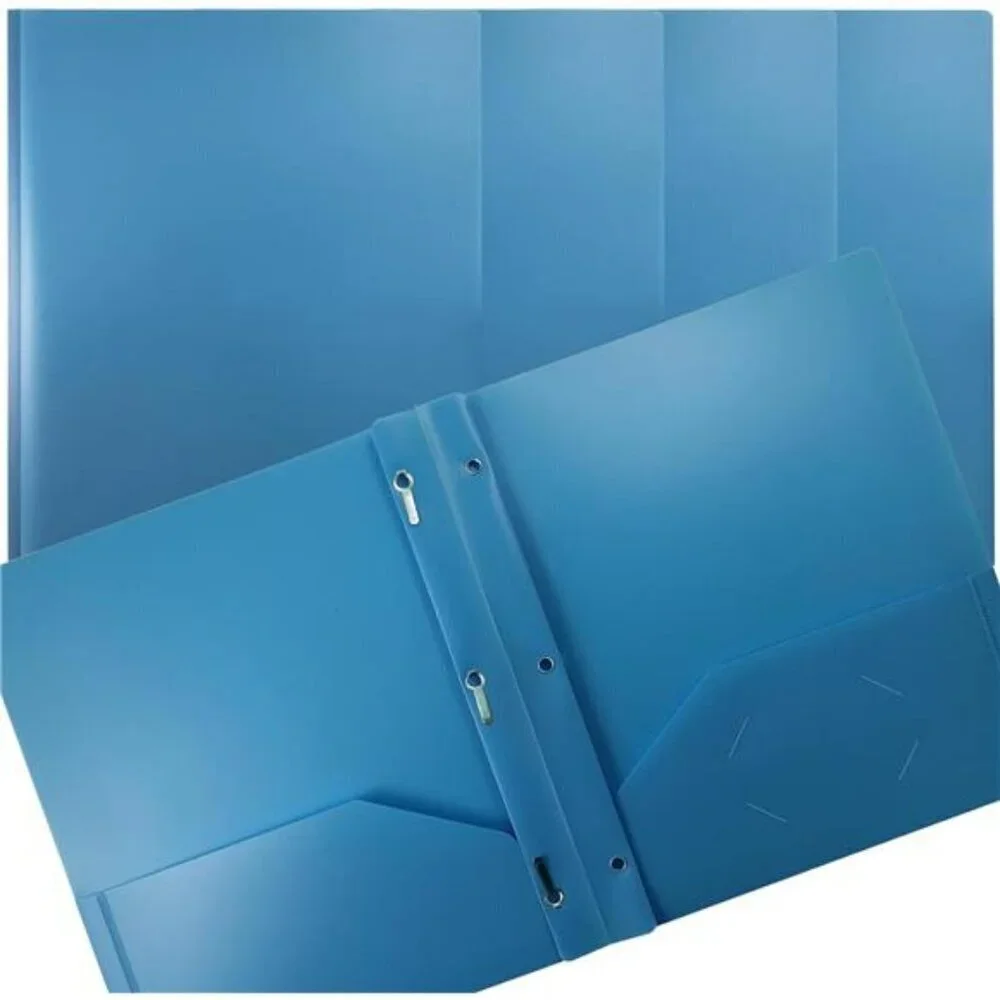 Better Office Products Light Blue Plastic 2 Pocket Folders with Prongs 24 Pack